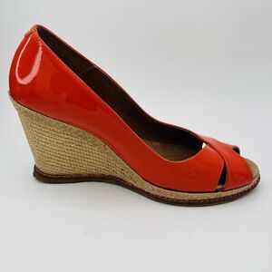 Andre Assous Womens Patent Leather Peep Toe Espadrille Wedge Size 9.5